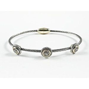 Modern Thin Wire Band Triple Round CZ Bracelet